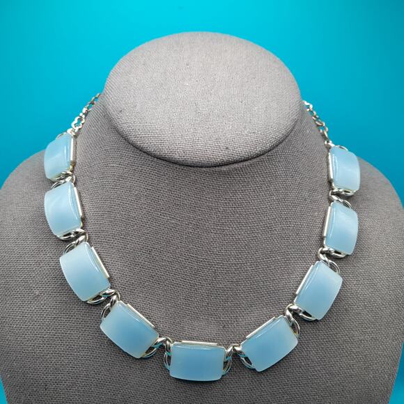 Vintage Moonglow Light Blue Necklace, Silver Tone, 1950s Vintage Jewelry - Picture 3 of 12
